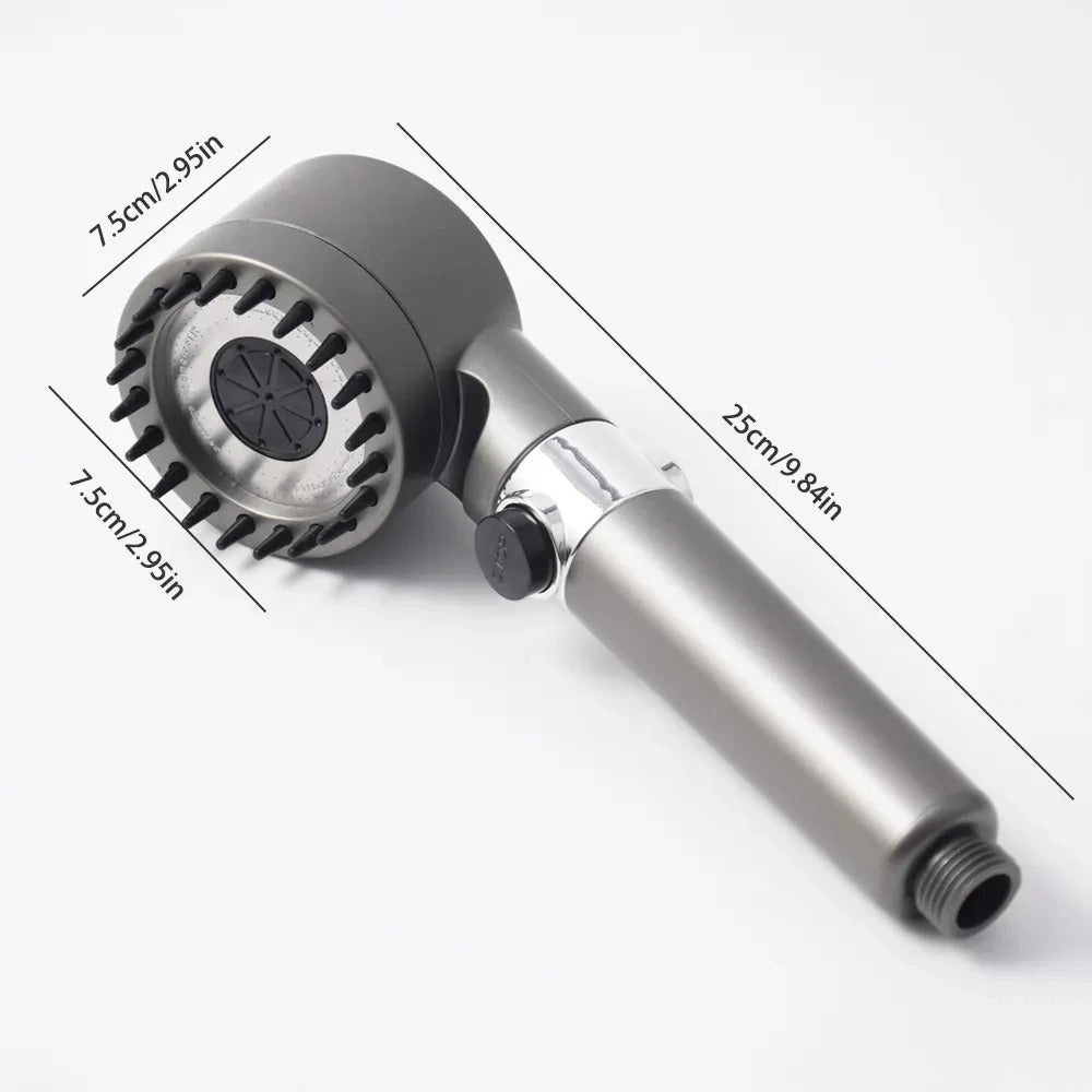 Adjustable High-pressure Shower Head – a powerful, customizable shower head with three modes (Rainfall, Massage, Jetting) for a spa-like experience. Features a water-saving filter, stop button, and easy installation for enhanced shower performance.