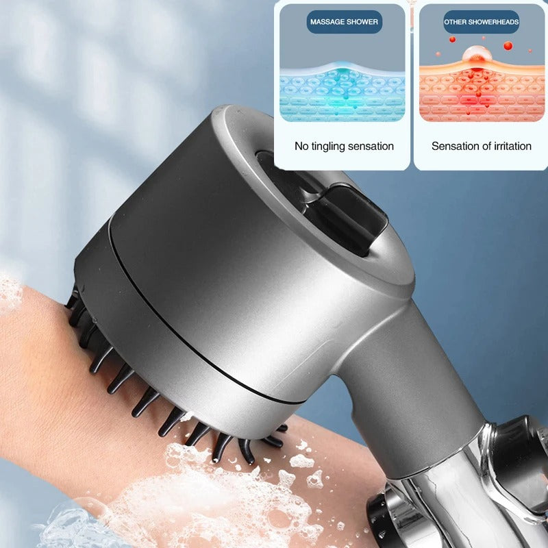 Adjustable High-pressure Shower Head – a powerful, customizable shower head with three modes (Rainfall, Massage, Jetting) for a spa-like experience. Features a water-saving filter, stop button, and easy installation for enhanced shower performance.