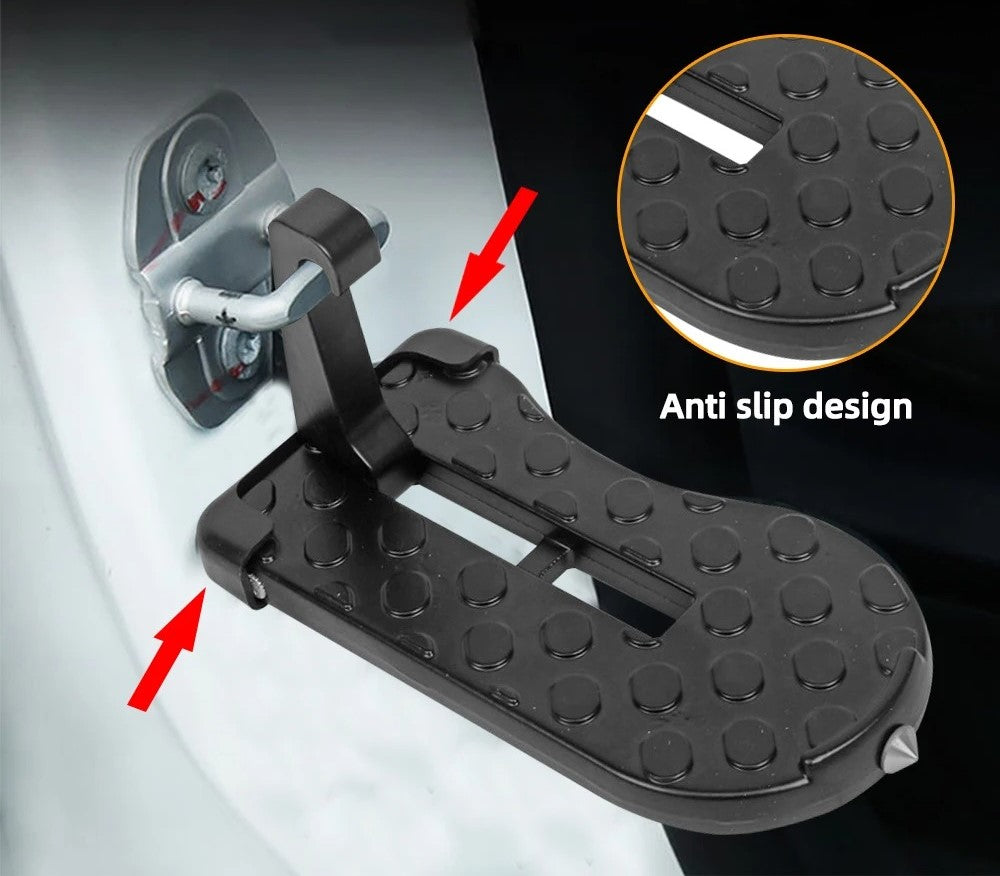 Foldable Door Stepper with Safety Hammer β a durable, non-slip foldable stair stepper designed for easy access to roof racks and car maintenance. Fits most vehicles, supports up to 200 lbs, and features a built-in safety hammer for emergency use. Compact and easy to store.