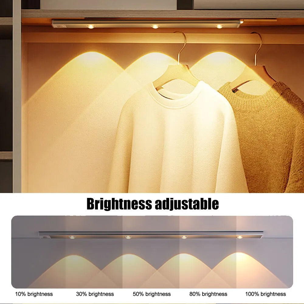 LED Multi-Functional Motion Sensor Light – an energy-efficient, dual motion sensor LED light with customizable brightness for indoor and outdoor use. Ideal for hallways, staircases, and closets, with hands-free activation and multiple lighting modes for enhanced convenience and security.