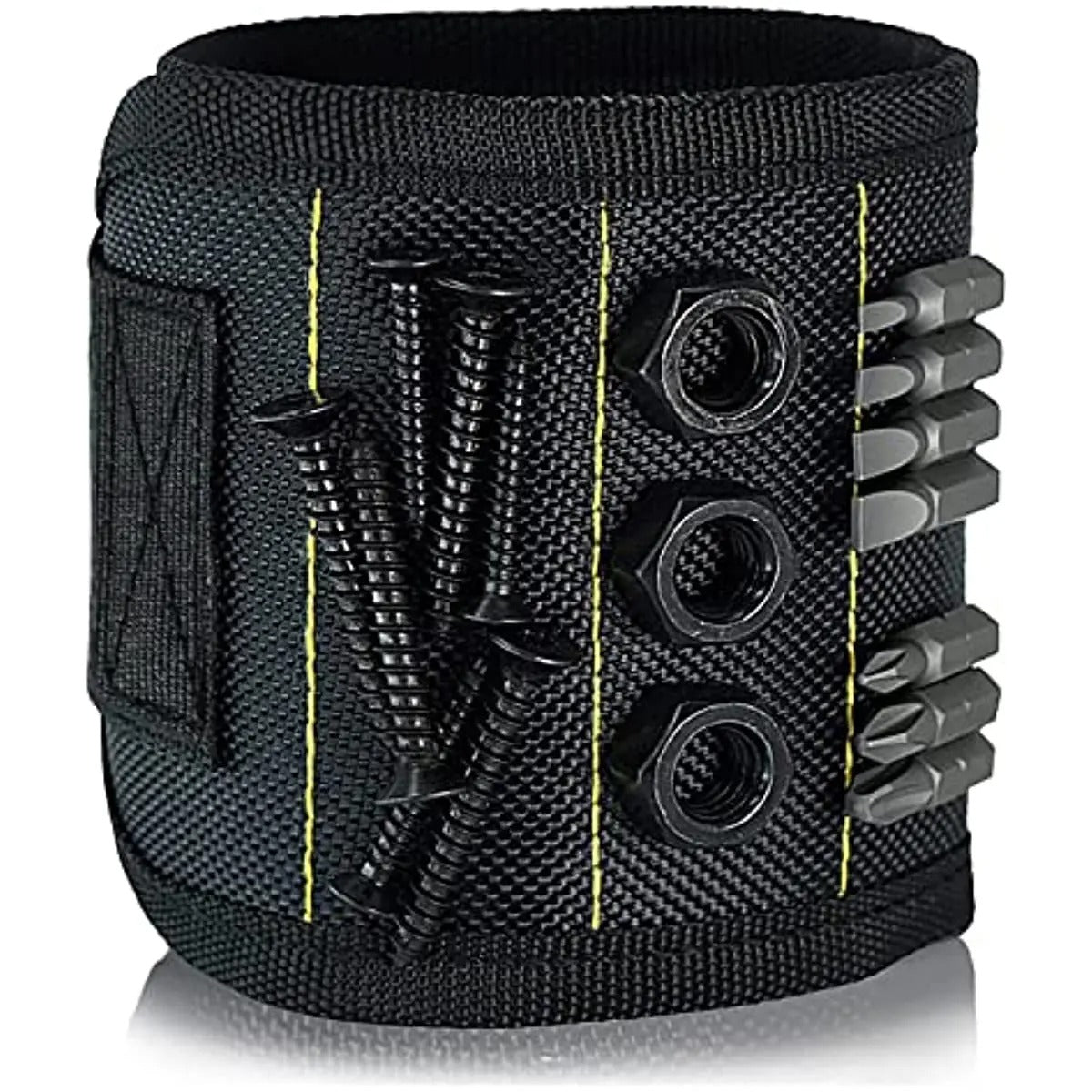 Magnetic Wristband Tool Holder – a durable, lightweight magnetic wrist tool holder with 15 powerful magnets to securely hold screws, nails, and drill bits. Designed for comfort with an adjustable Velcro strap, making it the best magnetic tool wristband for DIY, construction, and home repairs.