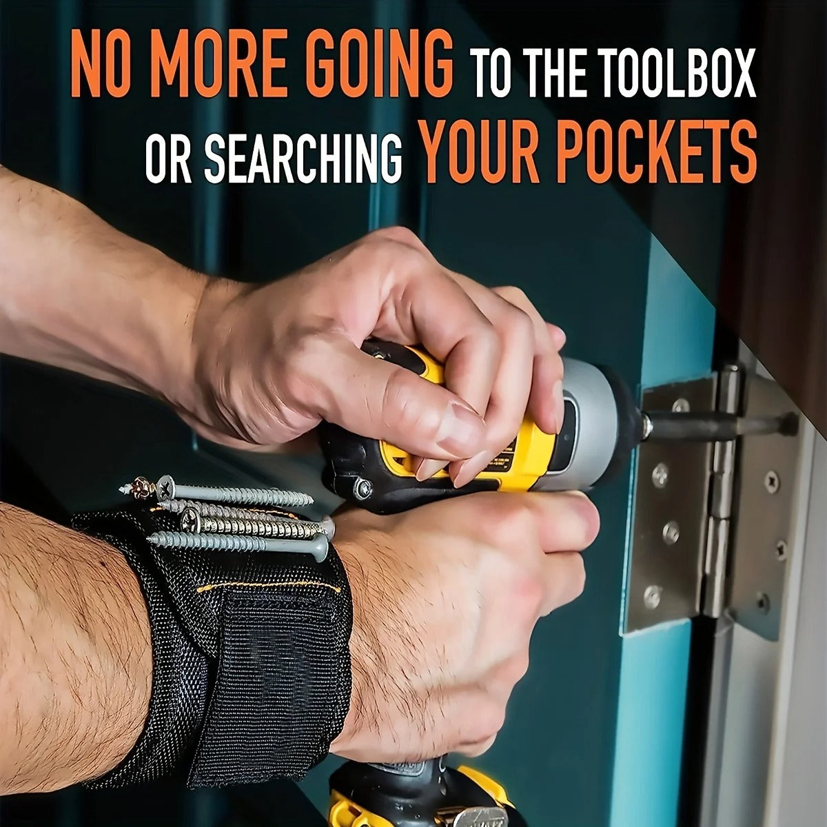 Magnetic Wristband Tool Holder – a durable, lightweight magnetic wrist tool holder with 15 powerful magnets to securely hold screws, nails, and drill bits. Designed for comfort with an adjustable Velcro strap, making it the best magnetic tool wristband for DIY, construction, and home repairs.