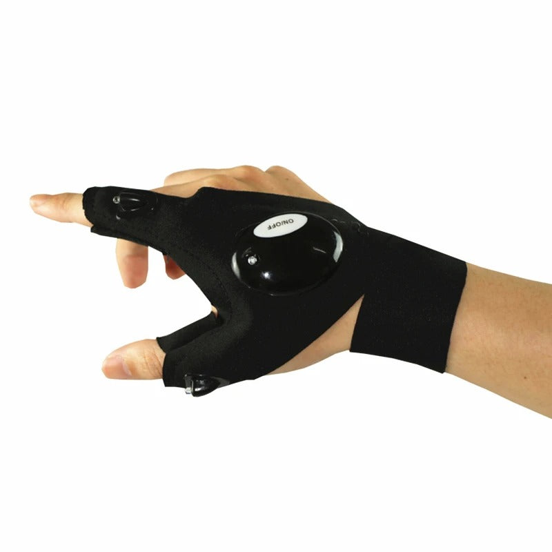 Waterproof Gloves with LED Flashlight – durable, moisture-resistant gloves with built-in LED lights on the index finger and thumb for hands-free illumination. Ideal for outdoor activities, night fishing, camping, and repairs. Adjustable wrist strap for a secure, comfortable fit.