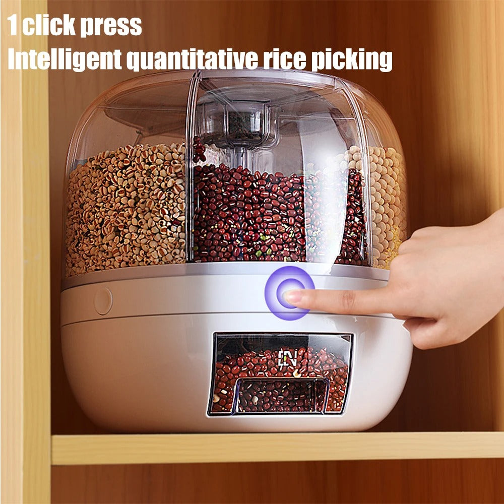 360 Rotating Food Container Storage – a space-saving, airtight rotating food dispenser with multiple compartments for organized kitchen storage. Features a 360-degree rotating design for easy access and a built-in dispenser for mess-free pouring.