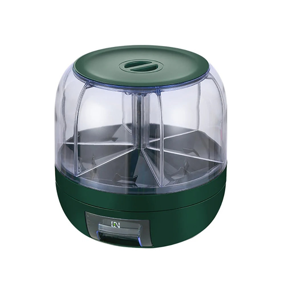360 Rotating Food Container Storage – a space-saving, airtight rotating food dispenser with multiple compartments for organized kitchen storage. Features a 360-degree rotating design for easy access and a built-in dispenser for mess-free pouring.