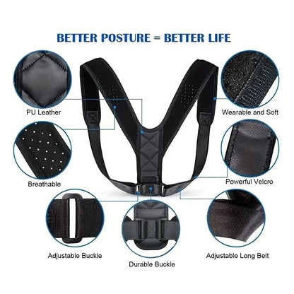  Adjustable Posture Corrector Belt – a unisex, breathable back support belt designed to improve posture and reduce muscle strain. Adjustable straps ensure a secure fit for waist and upper back support, ideal for daily wear and long hours of sitting or standing.