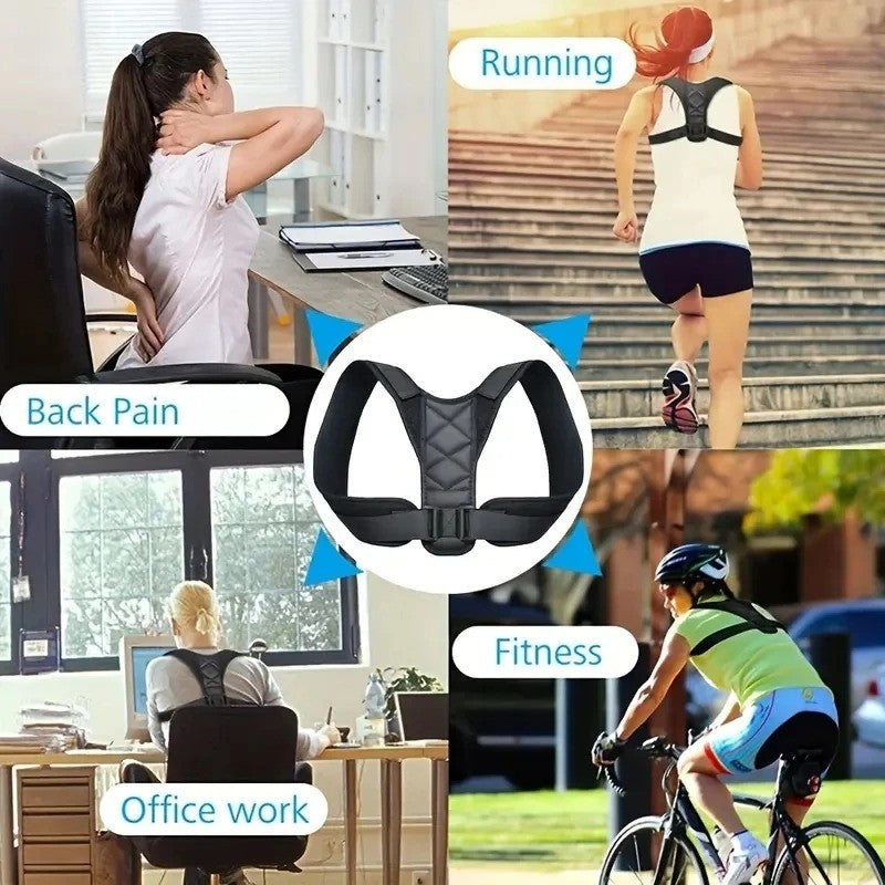  Adjustable Posture Corrector Belt – a unisex, breathable back support belt designed to improve posture and reduce muscle strain. Adjustable straps ensure a secure fit for waist and upper back support, ideal for daily wear and long hours of sitting or standing.