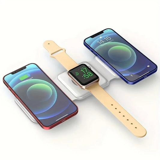 3-IN-1 Wireless Charger – a fast-charging, foldable dock station for smartphones, smartwatches, and wireless earbuds. Sleek, compact, and portable design with advanced charging technology for efficient and safe power. The best 3-in-1 wireless charger for home, office, and travel.
