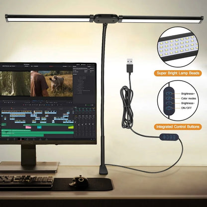 LED Double Headed Desk Lamp – a modern, energy-efficient double head desk lamp with adjustable brightness and color temperature. Features flexible arms for customizable positioning and glare-free illumination, perfect for work, reading, or multitasking.