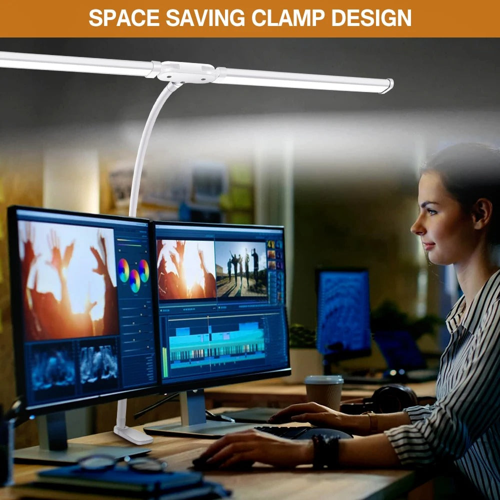 LED Double Headed Desk Lamp – a modern, energy-efficient double head desk lamp with adjustable brightness and color temperature. Features flexible arms for customizable positioning and glare-free illumination, perfect for work, reading, or multitasking.