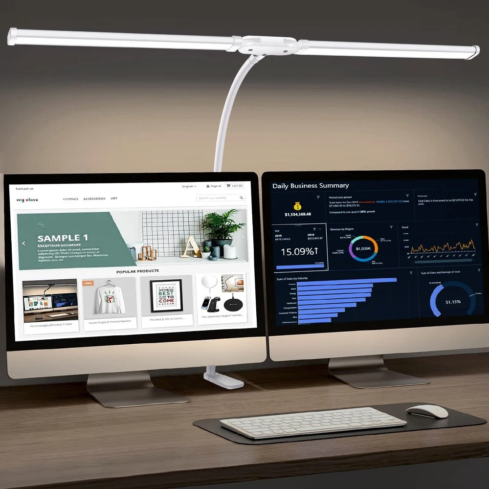 LED Double Headed Desk Lamp – a modern, energy-efficient double head desk lamp with adjustable brightness and color temperature. Features flexible arms for customizable positioning and glare-free illumination, perfect for work, reading, or multitasking.