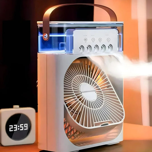 Portable Cooling Fan XT – a compact, lightweight portable cooling fan for room, office, or travel. Features XT Cooling Core technology for quiet, efficient airflow, USB power compatibility, adjustable fan speeds, and a built-in LED night light for added convenience.