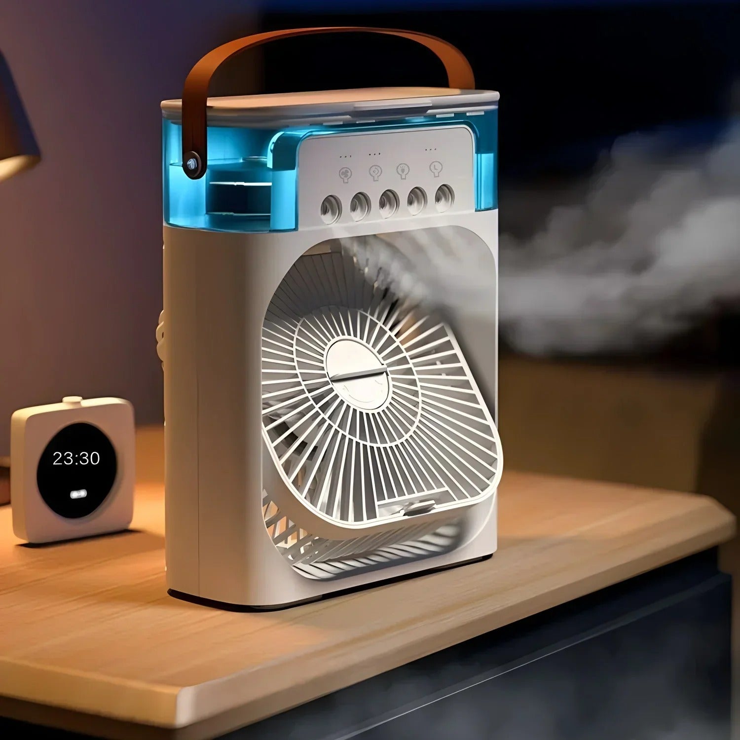 Portable Cooling Fan XT – a compact, lightweight portable cooling fan for room, office, or travel. Features XT Cooling Core technology for quiet, efficient airflow, USB power compatibility, adjustable fan speeds, and a built-in LED night light for added convenience.
