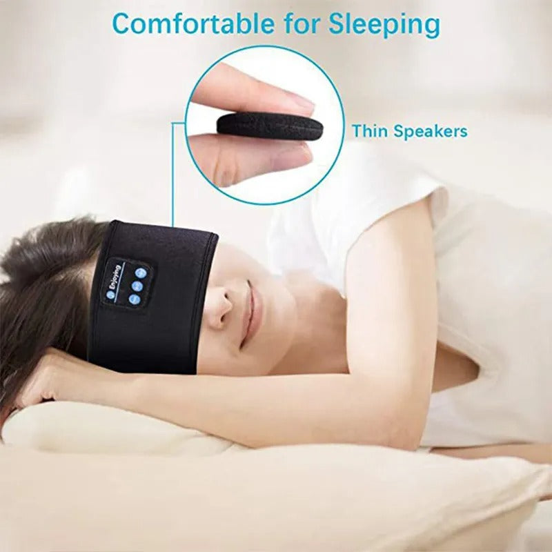 Sports Sleeping Bluetooth Headband – a wireless, breathable Bluetooth sports headband with built-in headphones for workouts, sleep, and travel. Provides up to 10 hours of music playback, doubles as a sleep mask, and ensures a secure, comfortable fit.