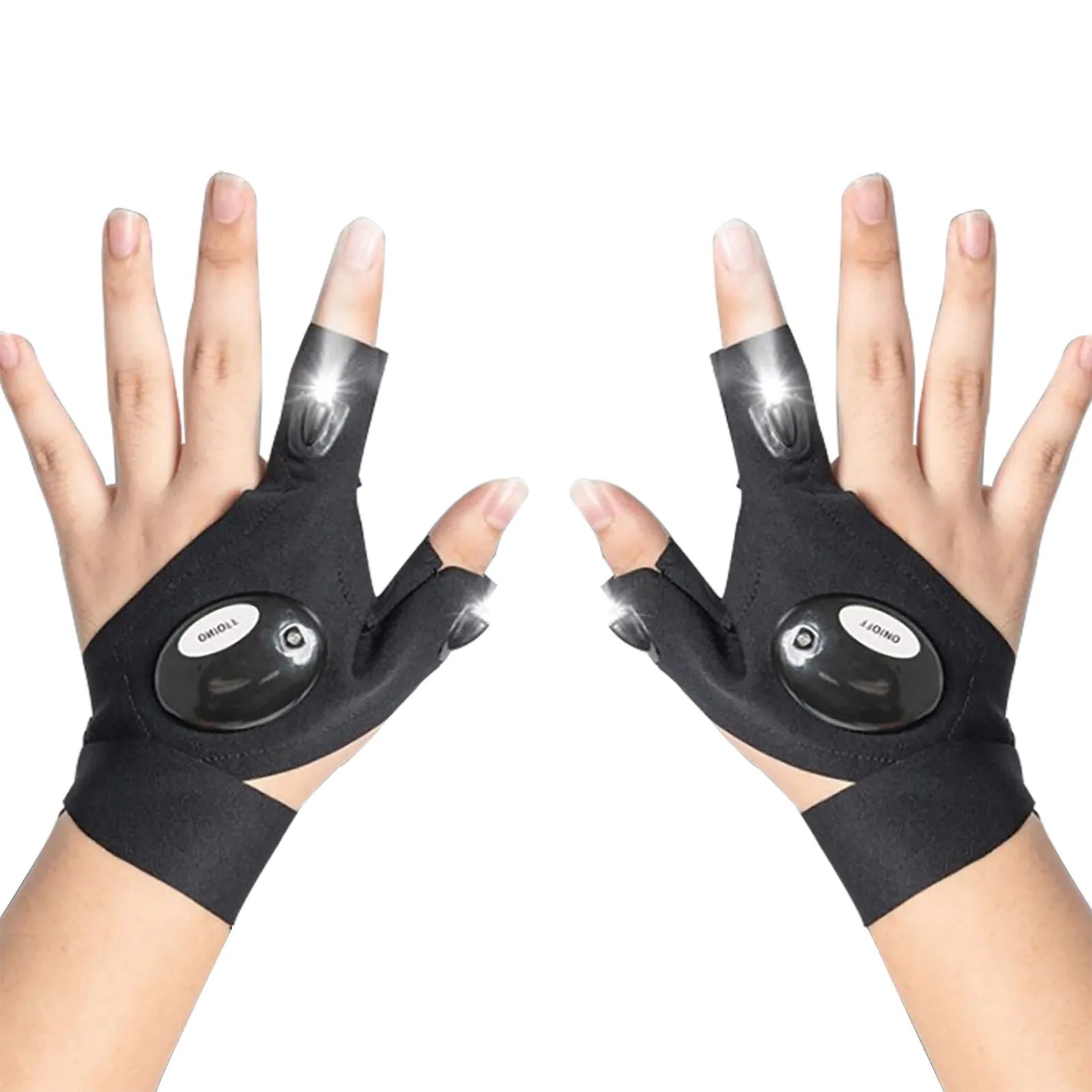  Waterproof Gloves with LED Flashlight – durable, moisture-resistant gloves with built-in LED lights on the index finger and thumb for hands-free illumination. Ideal for outdoor activities, night fishing, camping, and repairs. Adjustable wrist strap for a secure, comfortable fit.